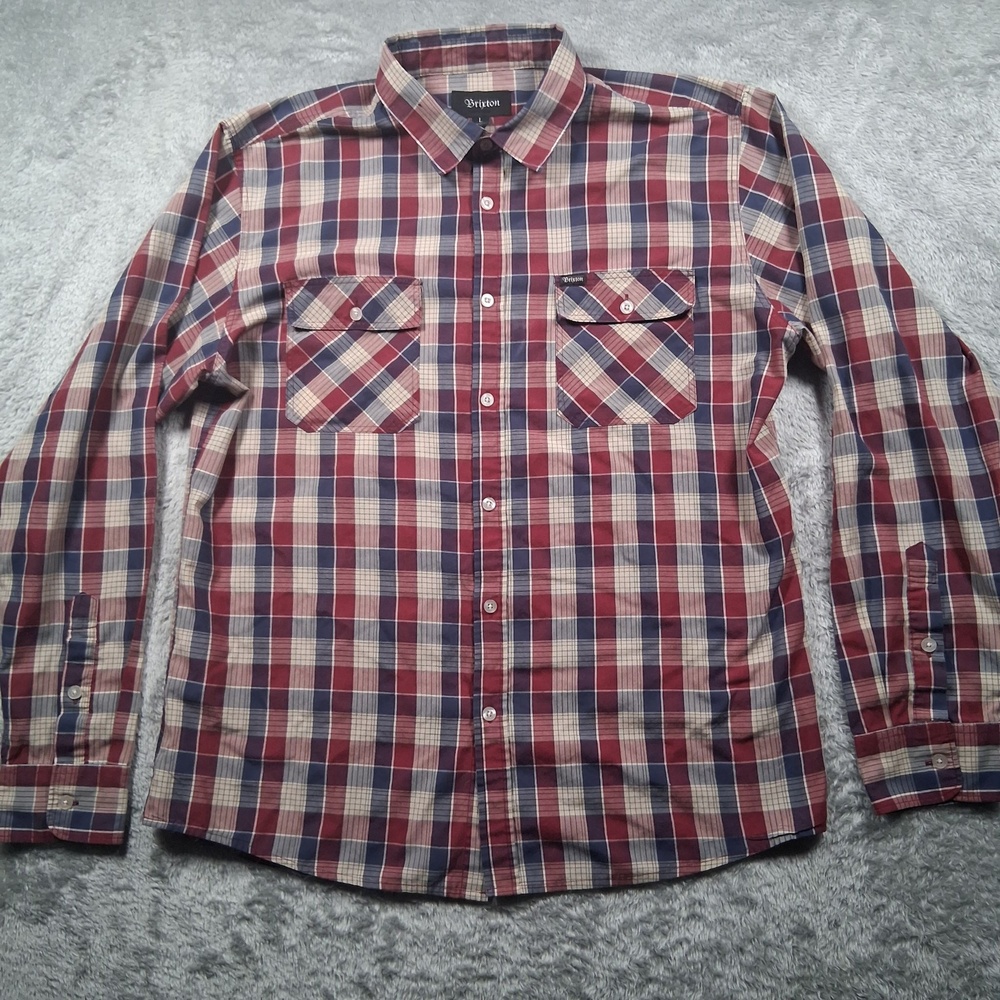 Brixton Shirt Mens Large Red Blue Plaid Long Sleeve Button Up Casual Woven
